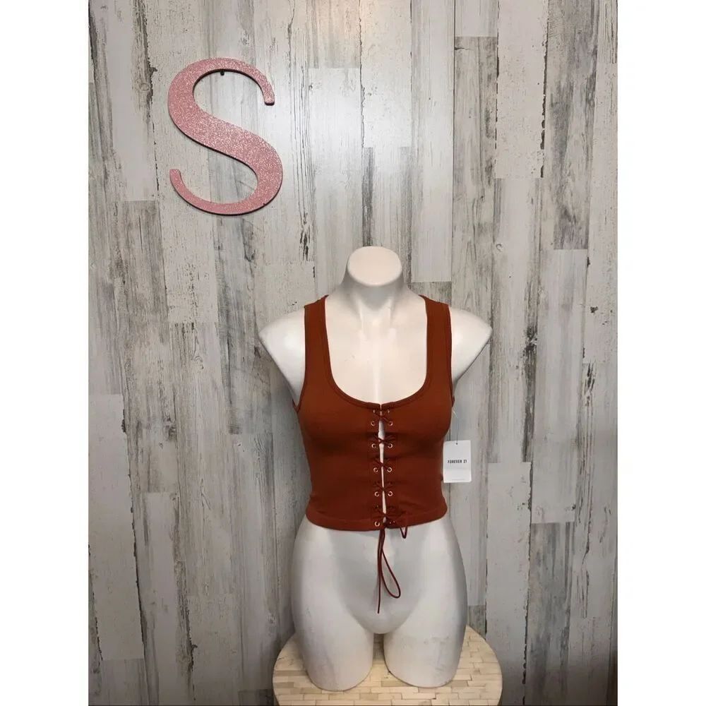 Forever 21 Rust Orange Lace-Up Front Tank Top Women’s Size S/M - Picture 6 of 8
